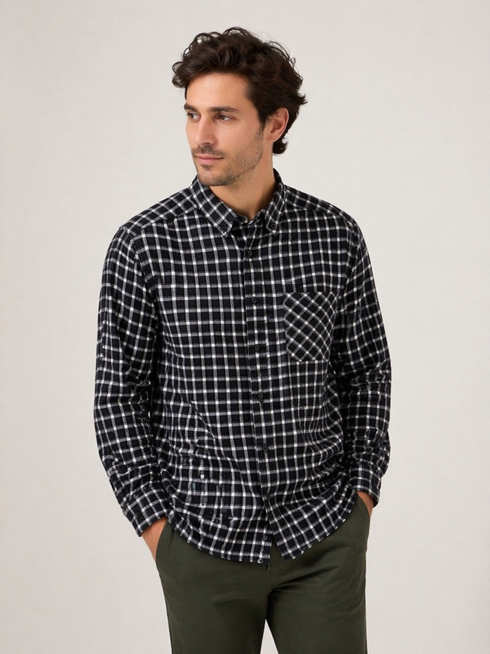 Woolrich Plaid Button Up Flannel Shirt Men M Black/White/Gray